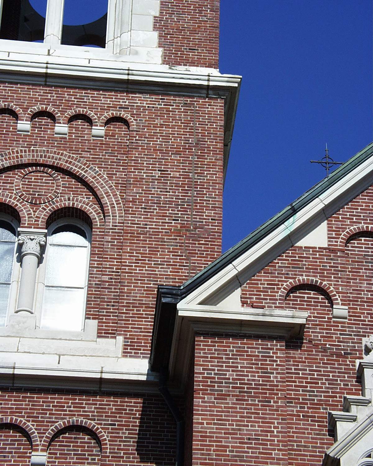 Holy Hill masonry restoration - Sealant on lower tower area